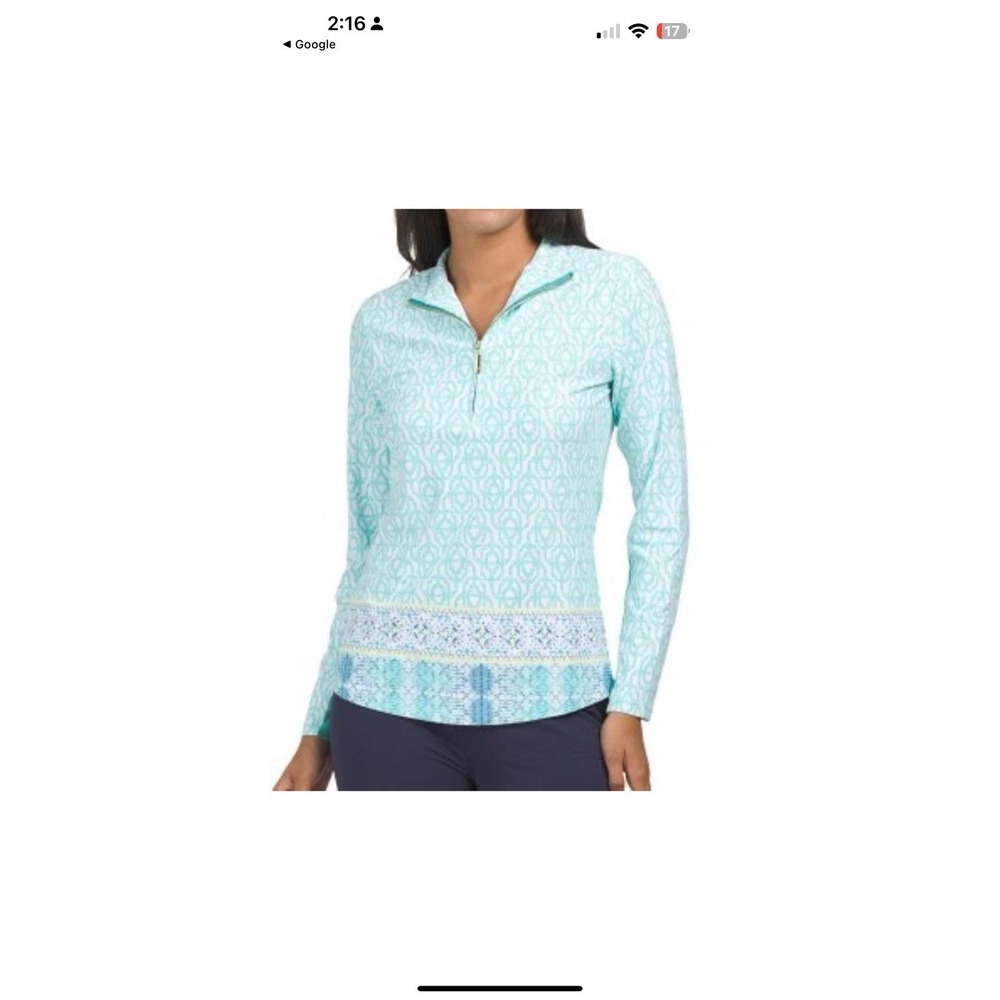 CABANA LIFE Coastal Cottage Seafoam 1/4‎ 1/4 Zip Sleeve Mock Golf Tennis Size M
